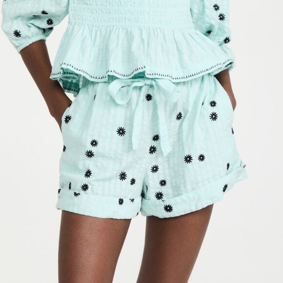 TANYA TAYLOR Flora Shorts Sunburst Araucana Multi Blue Elastic Waist Large NEW - Picture 5 of 8